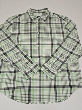 Zara Man Plaid Button Down Shirt XL Mint Green White Black Long Sleeve Cotton